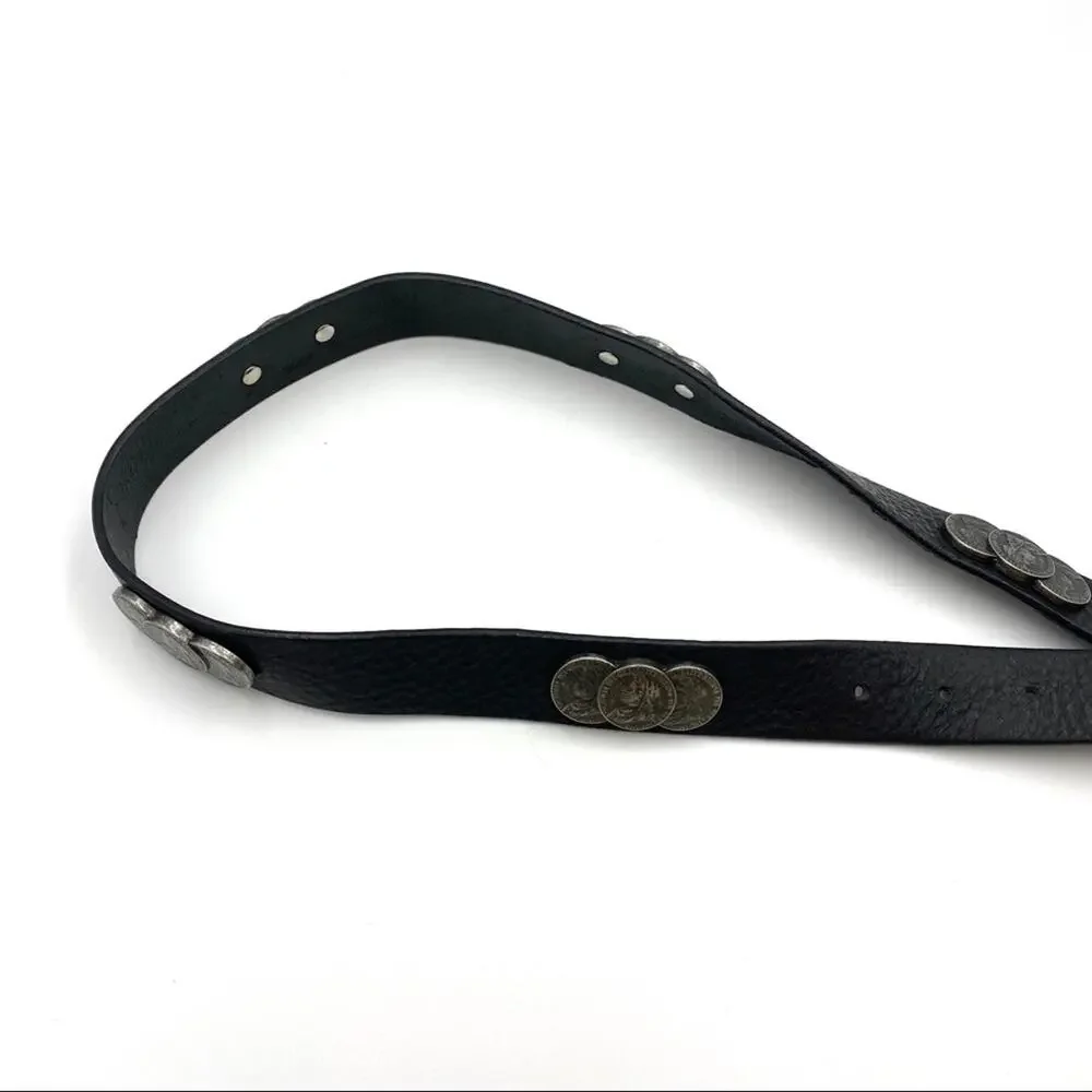 Tosca Blu Black Leather Belt Silver Coins Witchcore 30 Waist